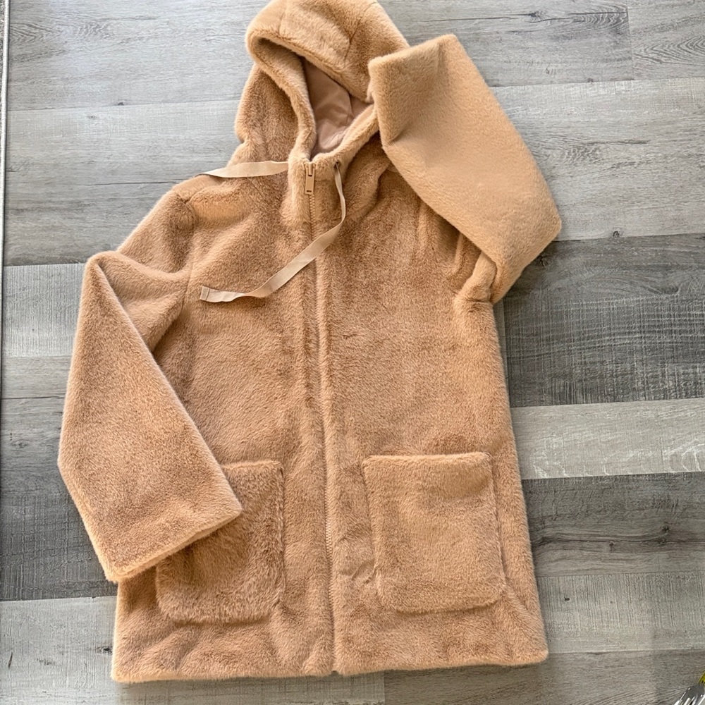 LOVE Tree Cozy Tan Faux Fur Teddy Jacket with Hood